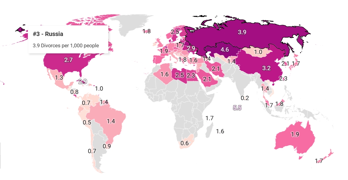 Названы страны, где чаще всего разводятся: Украина на уровне с США